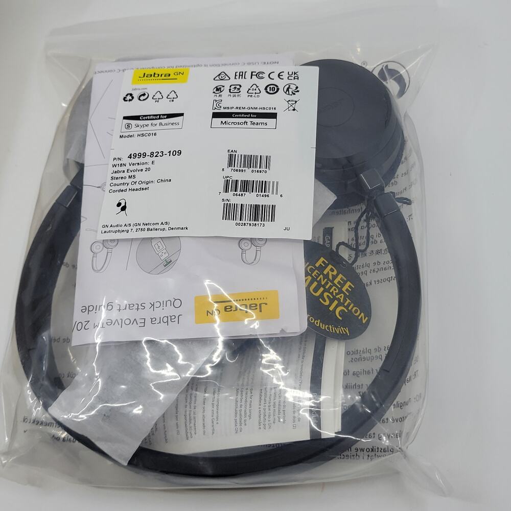 Jabra HSC016 Evolve 20 USB 2 Ear Stereo MS 4999-823-109 Corded Headset New